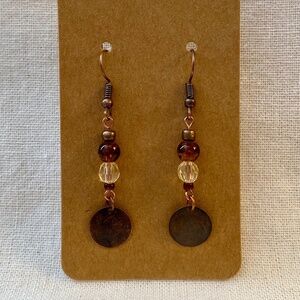Brown and Copper Toned Bead Dangle Earrings